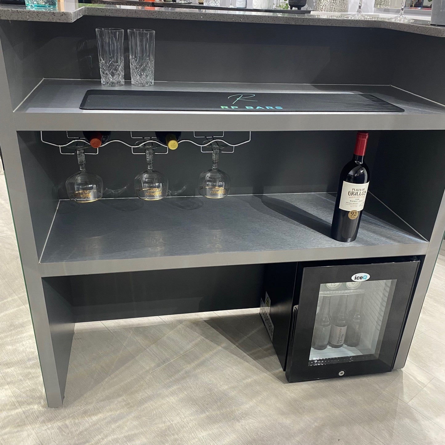 Ascot Grey & Silver - Abstract Mirror Design Home bar with Grey Sparkle Quartz Worktop