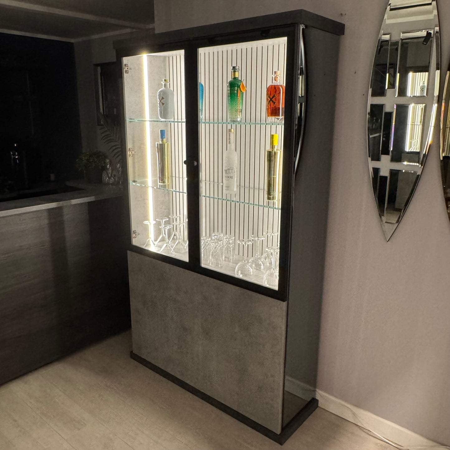 Chimento Concrete Effect Drinks / Cocktail Cabinet