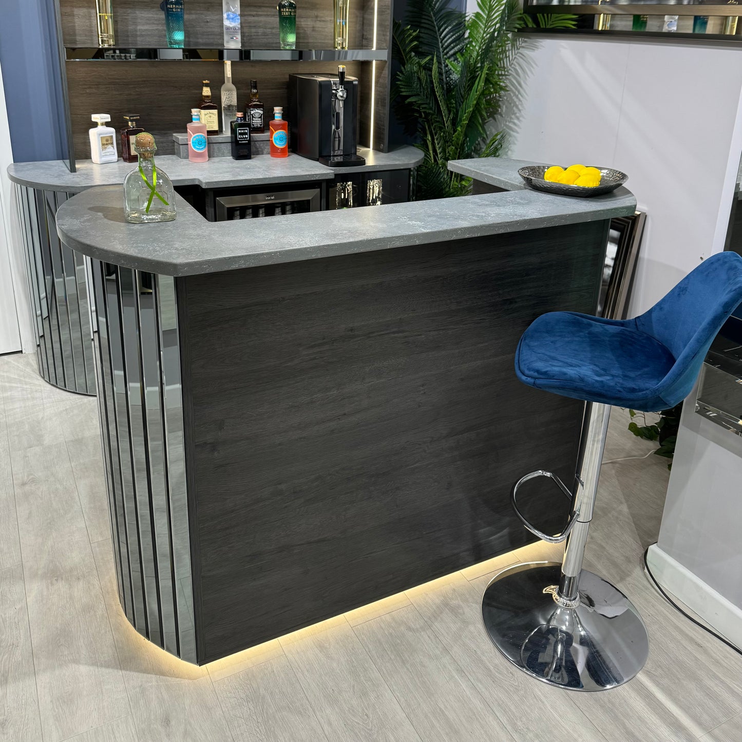 The Curvature - Smoke Mirror & Grey Wood Texture Standalone Bar