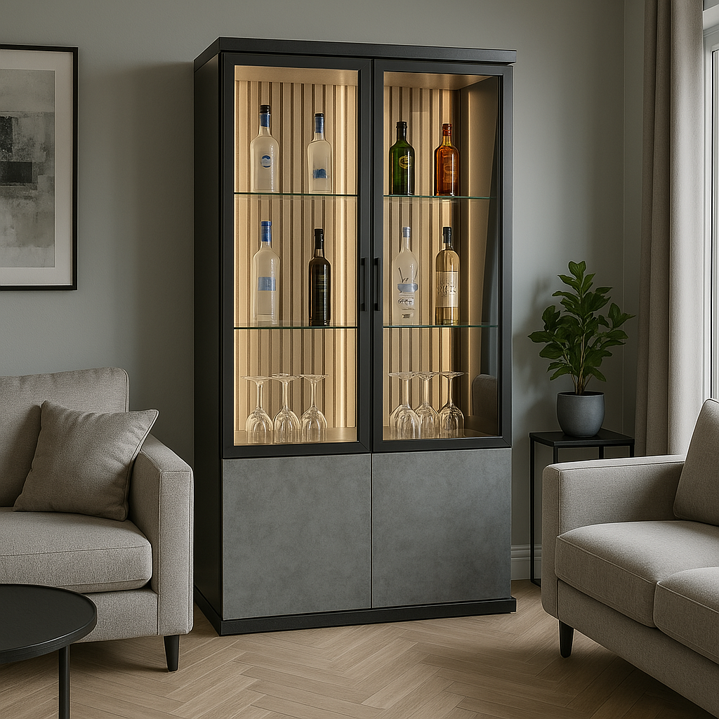Chimento Concrete Effect Drinks / Cocktail Cabinet