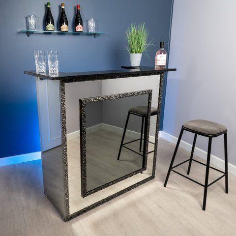 EX- DEMO Lava - Grey Frame and Mirror with Black Sparkle Quartz Worktop Home Bar