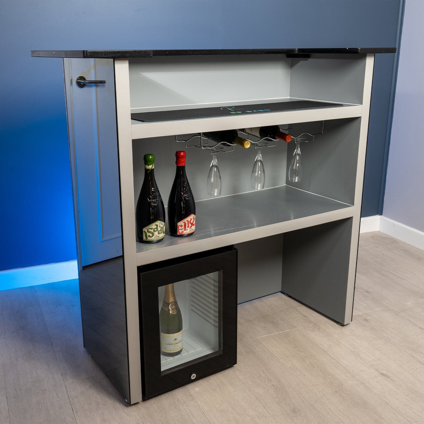 EX- DEMO Lava - Grey Frame and Mirror with Black Sparkle Quartz Worktop Home Bar