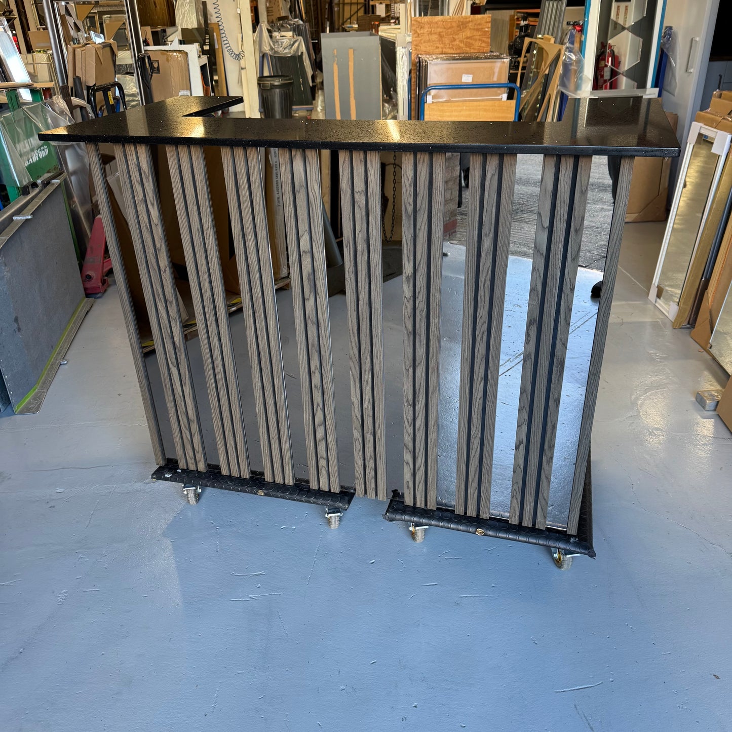 Strivio Smoke Walnut Slat with Bronze Mirror & Black Sparkle Quartz Worktop Home Bar - USED