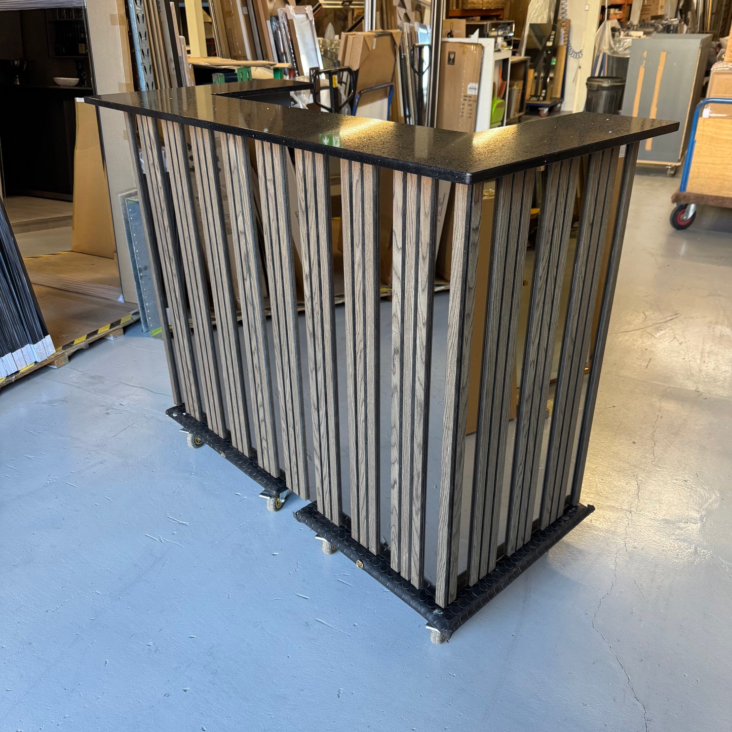 Strivio Smoke Walnut Slat with Bronze Mirror & Black Sparkle Quartz Worktop Home Bar - USED