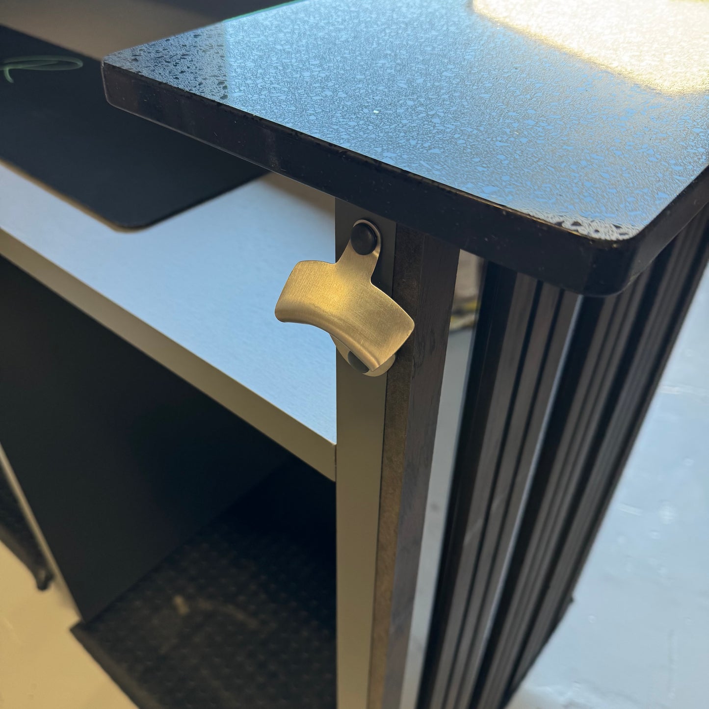 Strivio Smoke Walnut Slat with Bronze Mirror & Black Sparkle Quartz Worktop Home Bar - USED