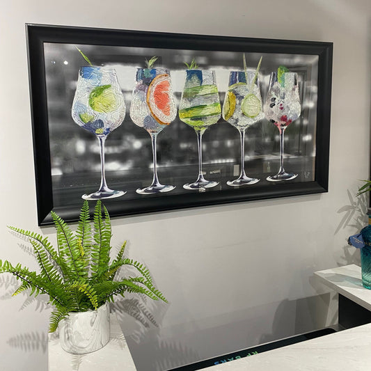 Gin O'clock Swarovski Crystal Liquid Art in Black Frame