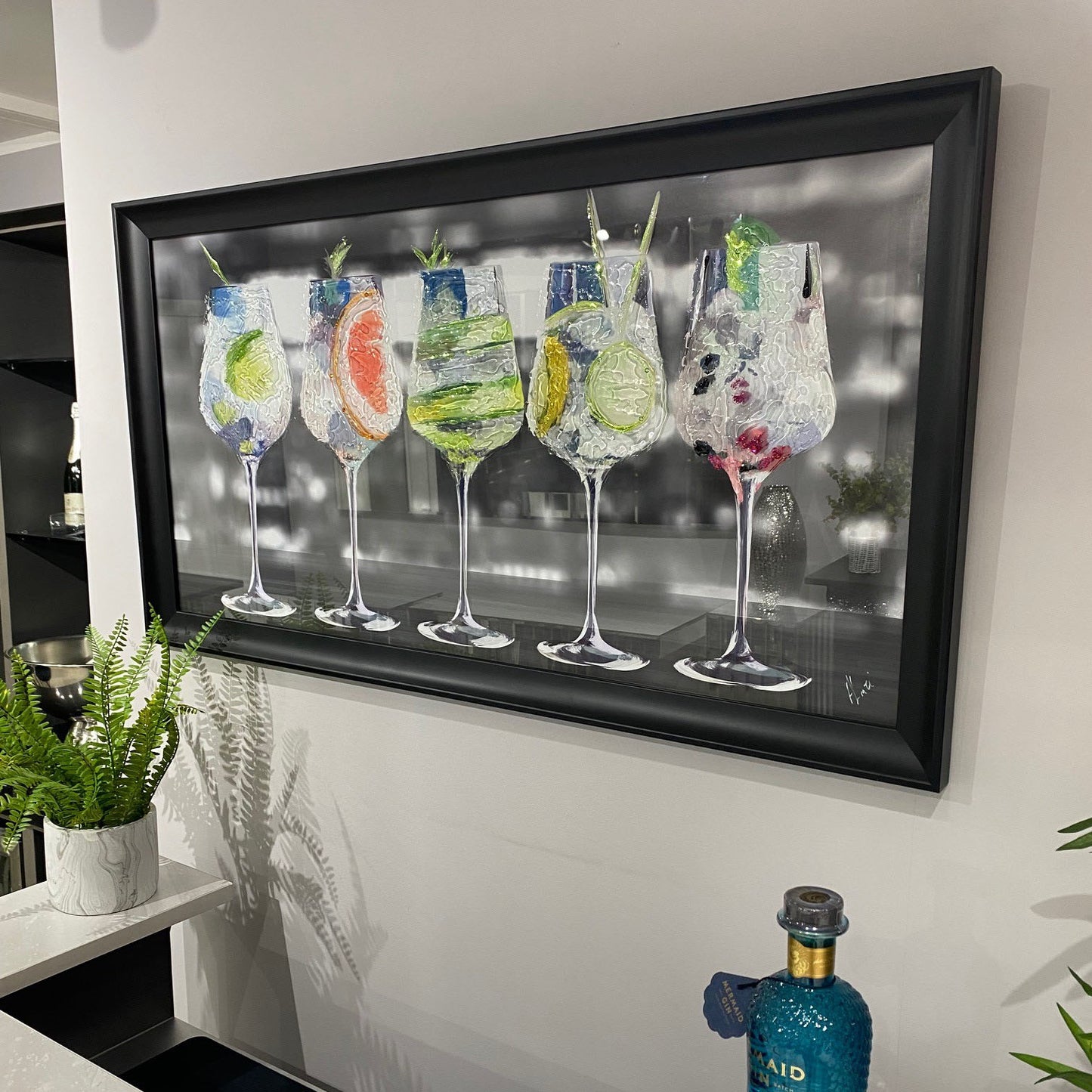 Gin O'clock Swarovski Crystal Liquid Art in Black Frame