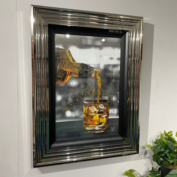 Whisky Splash with Swarovski Crystal Liquid Art in Chrome Grey & Black Frame