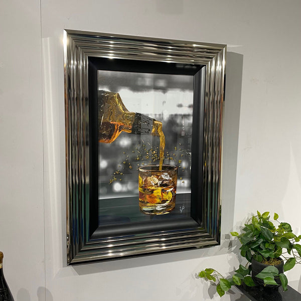 Whisky Splash with Swarovski Crystal Liquid Art in Chrome Grey & Black Frame
