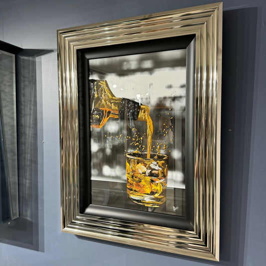 Whisky Splash with Swarovski Crystal Liquid Art in Chrome Grey & Black Frame