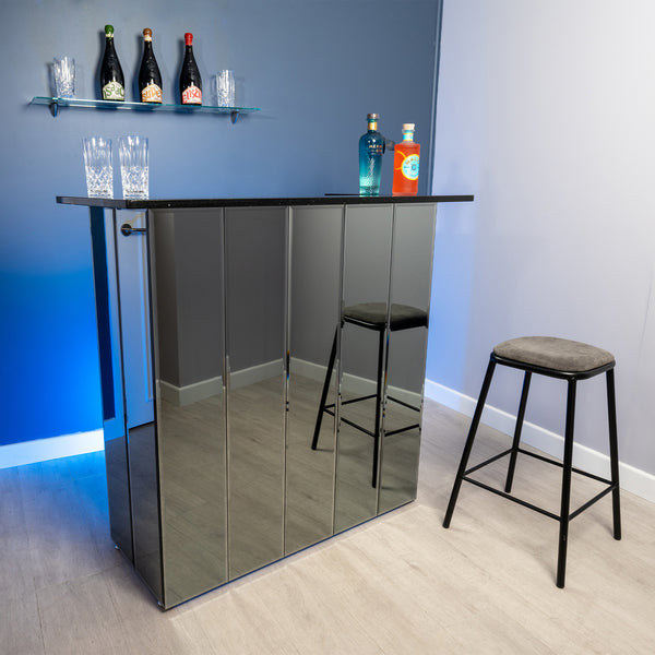 Neptune Grey Smoke Mirror Home Bar Full Setup