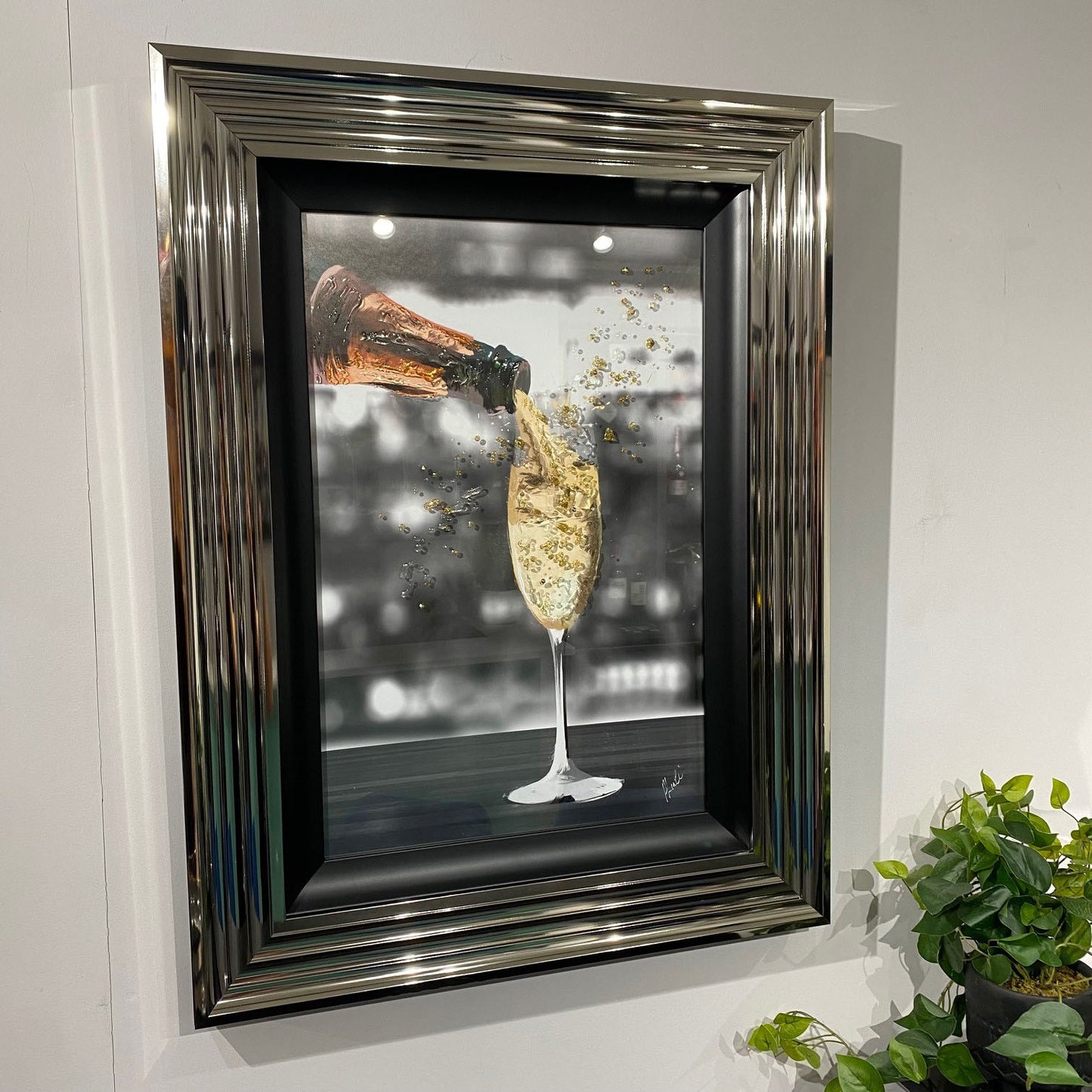 Prosecco Time Swarovski Crystal Liquid Art with Chrome Grey & Black Frame