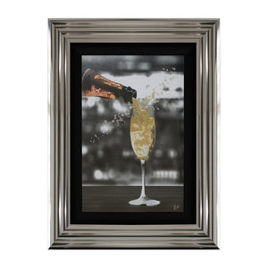 Prosecco Time Swarovski Crystal Liquid Art with Chrome Grey & Black Frame