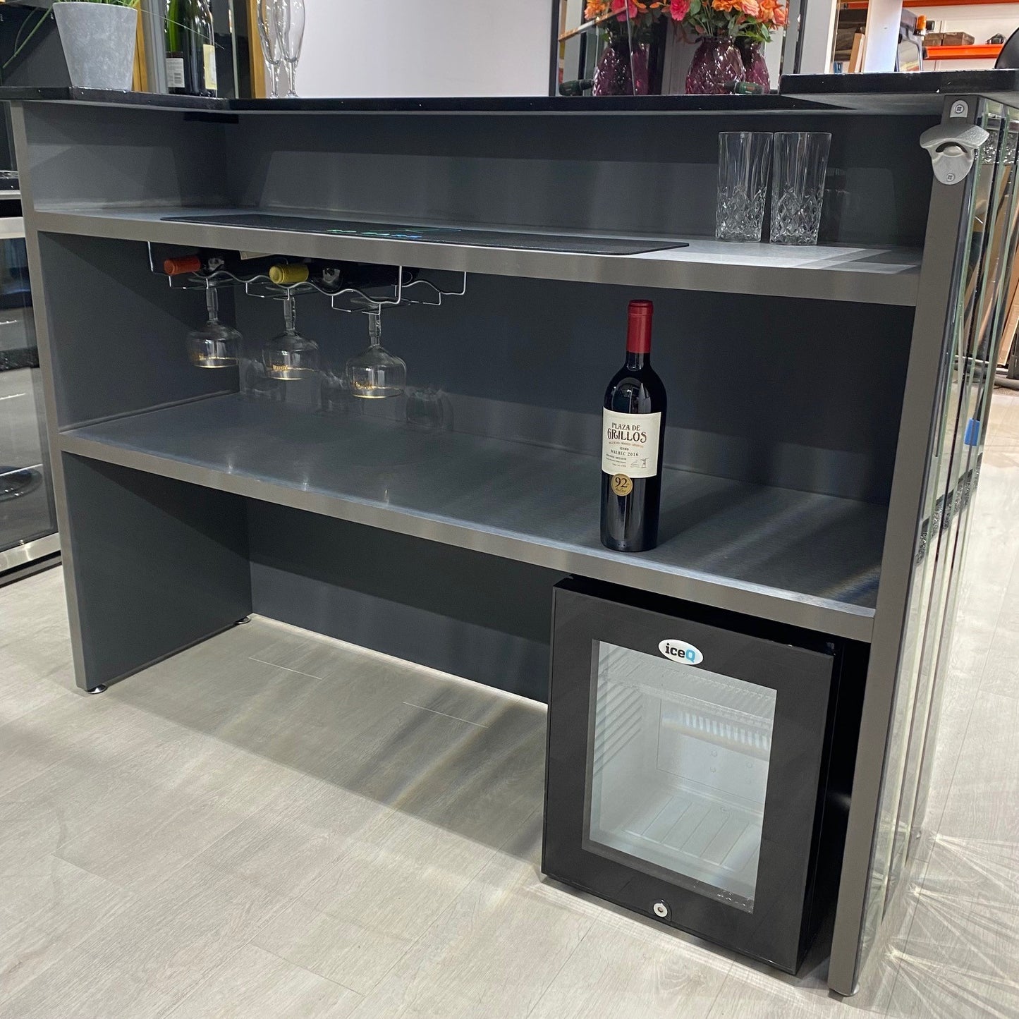 Shard Grey & Silver - Mirror with Black Sparkle Quartz Worktop Home Bar