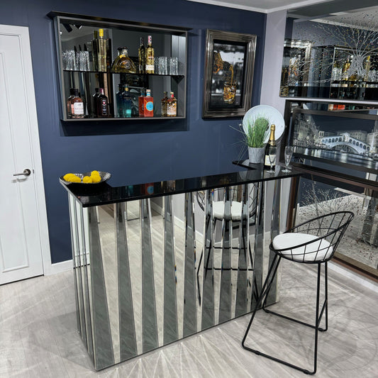 Shard Grey & Silver - Mirror with Black Sparkle Quartz Worktop Home Bar