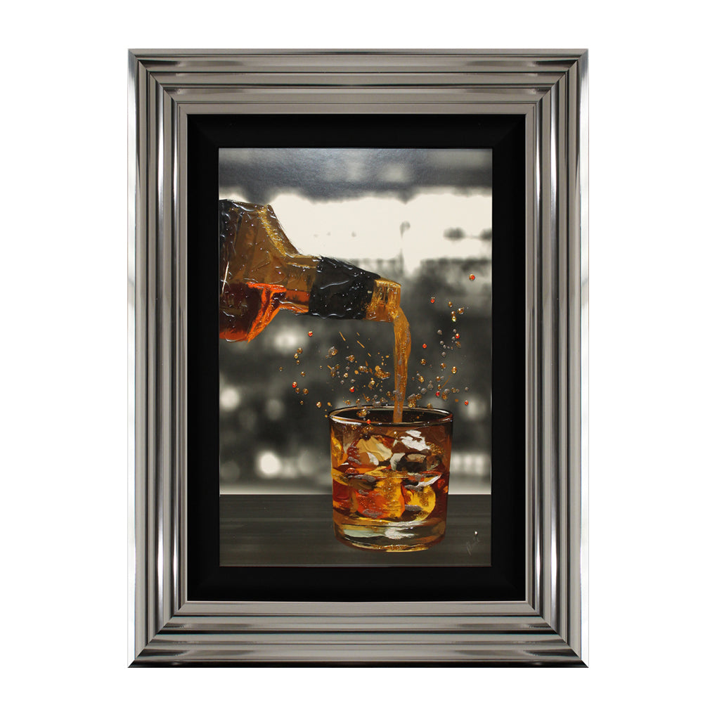 Whisky Splash with Swarovski Crystal Liquid Art in Chrome Grey & Black Frame