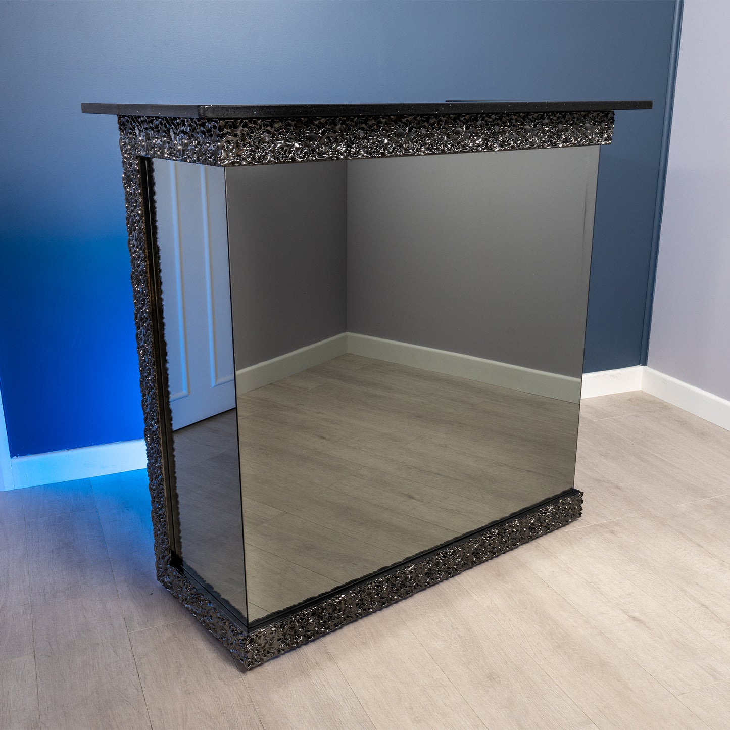 Vesuvio - Wrap around Grey Frame and Mirror with Black Sparkle Quartz Worktop Home Bar