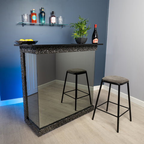 Vesuvio - Wrap around Grey Frame and Mirror with Black Sparkle Quartz Worktop Home Bar