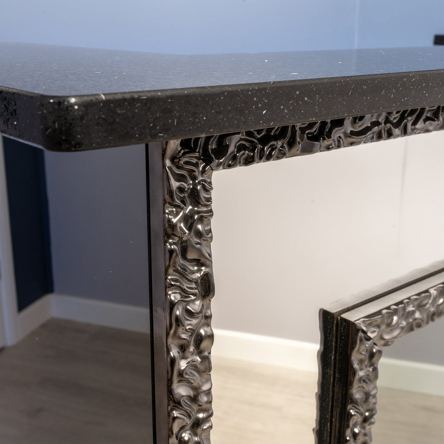 Lava - Grey Frame and Mirror with Black Sparkle Quartz Worktop Home Bar