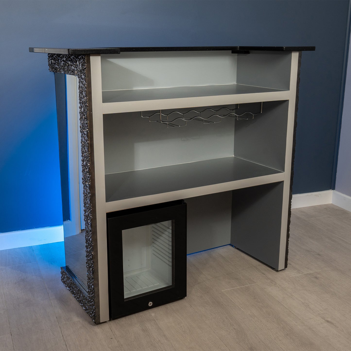 Vesuvio - Wrap around Grey Frame and Mirror with Black Sparkle Quartz Worktop Home Bar