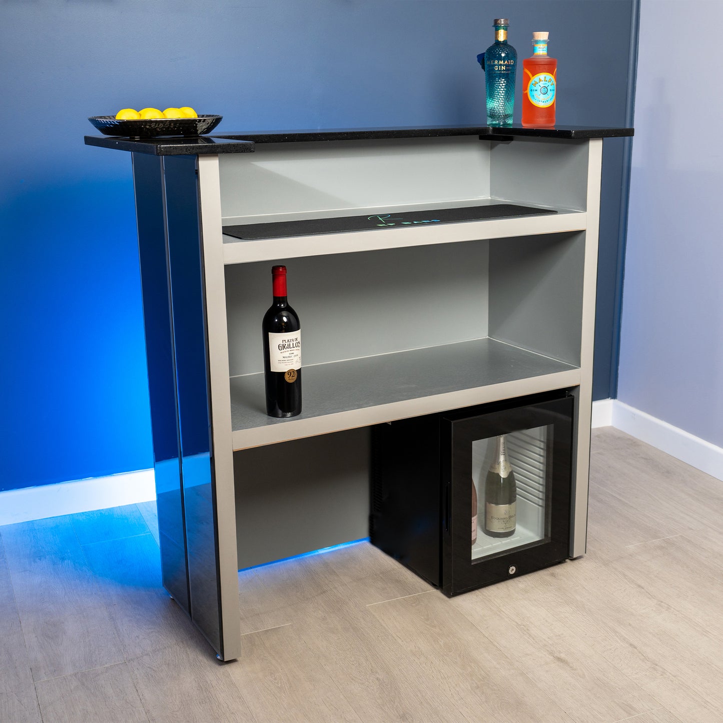 Neptune Grey Standalone - Smoke Mirror with Black Sparkle Quartz Worktop Home Bar