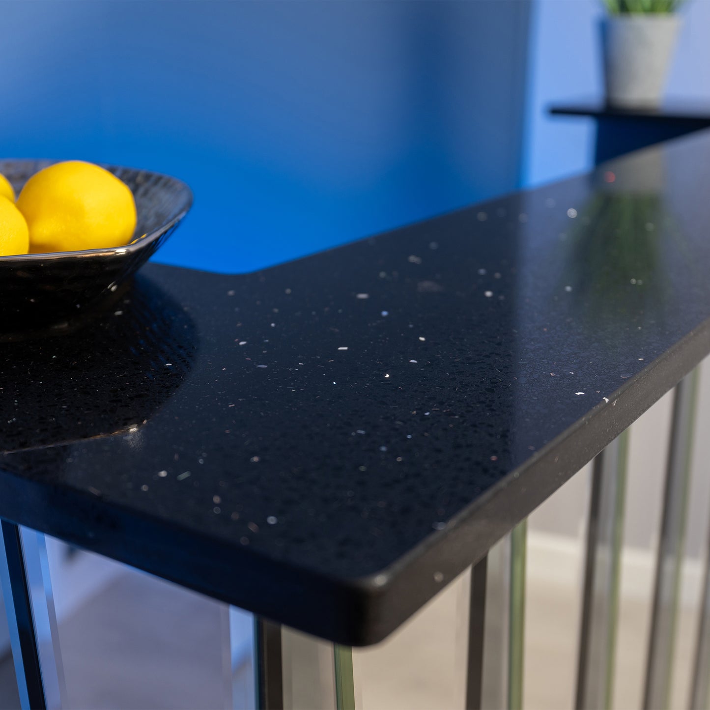 Shard Grey & Silver - Mirror with Black Sparkle Quartz Worktop Home Bar