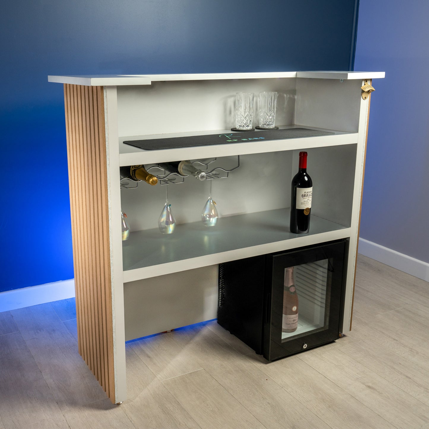 Studio Oak - Slat Panel Home Bar with White Calacatta Quartz Worktop