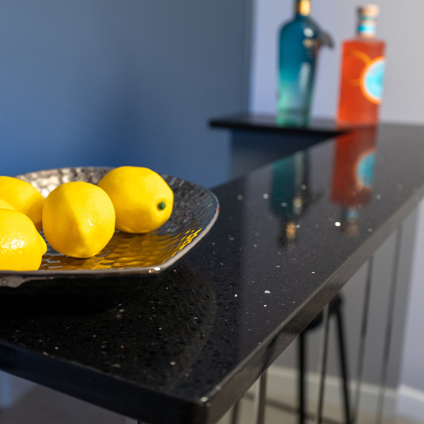 Neptune Grey Standalone - Smoke Mirror with Black Sparkle Quartz Worktop Home Bar