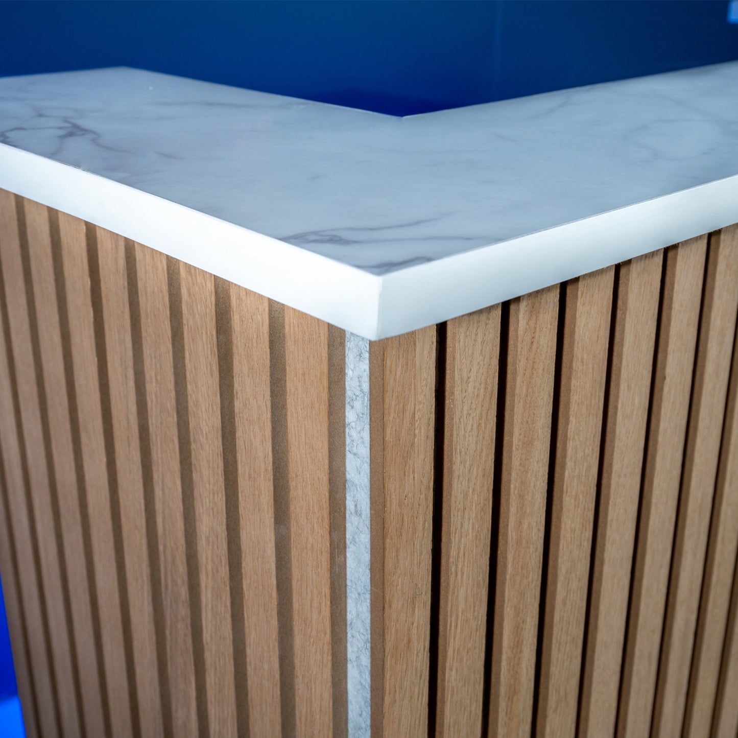 Studio Oak - Slat Panel Home Bar with White Calacatta Quartz Worktop