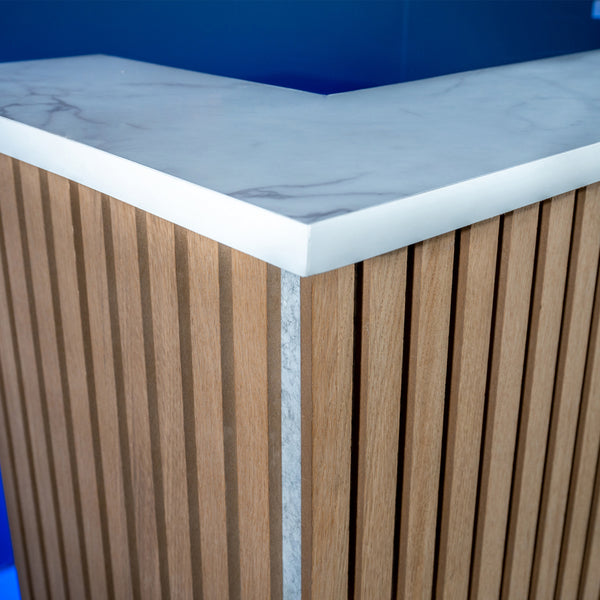 Studio - Oak Slat Panel Home Bar with White Calacatta Quartz Worktop