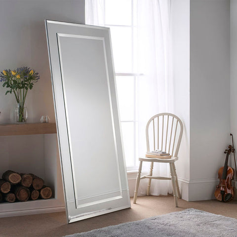 Double layer bevelled silver leaner mirror