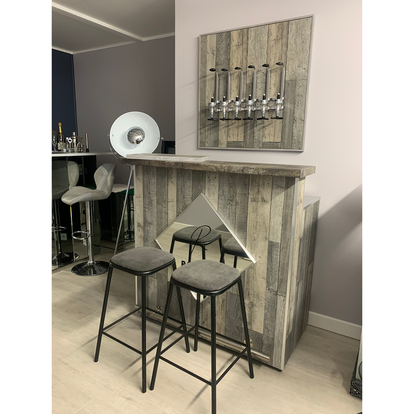 Lenyo - Rustic Grey wood with Rustic Effect Laminate Worktop Home Bar